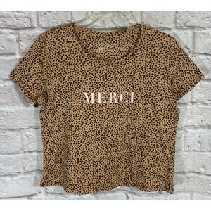 Anthropologie Saturday Sunday Merci Leopard Animal Print Crop Graphic T Shirt S